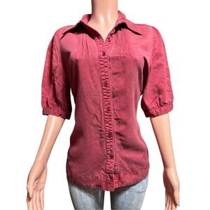 Pulp short sleeve burgundy pleated button down casual shirt L
